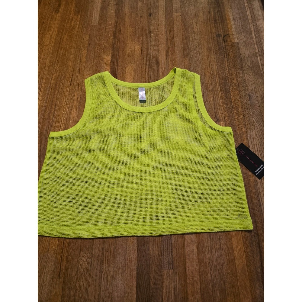No Boundaries Junior XL Neon Yellow Mesh Swim Cover Up Cropped Sleeveless Top